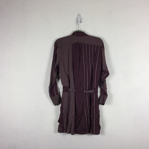 NWT Reiss Albi Burgundy Striped Shirt Dress Size 0 Tie Waist Button Workwear - Picture 15 of 16